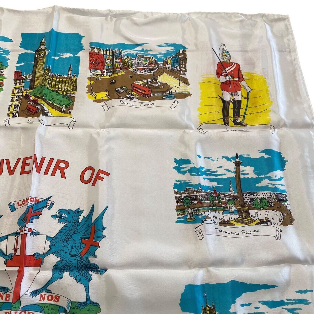 Vintage Acetate Scarf A Squire Souvenir of London 31 X 31 Landmarks Original Box - Picture 9 of 16